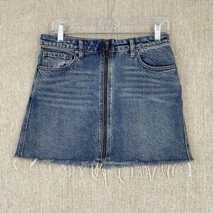 We The Free Denim Skirt Womens 27 Blue Exposed Zip Raw Hem Mini Skirt A-Line
